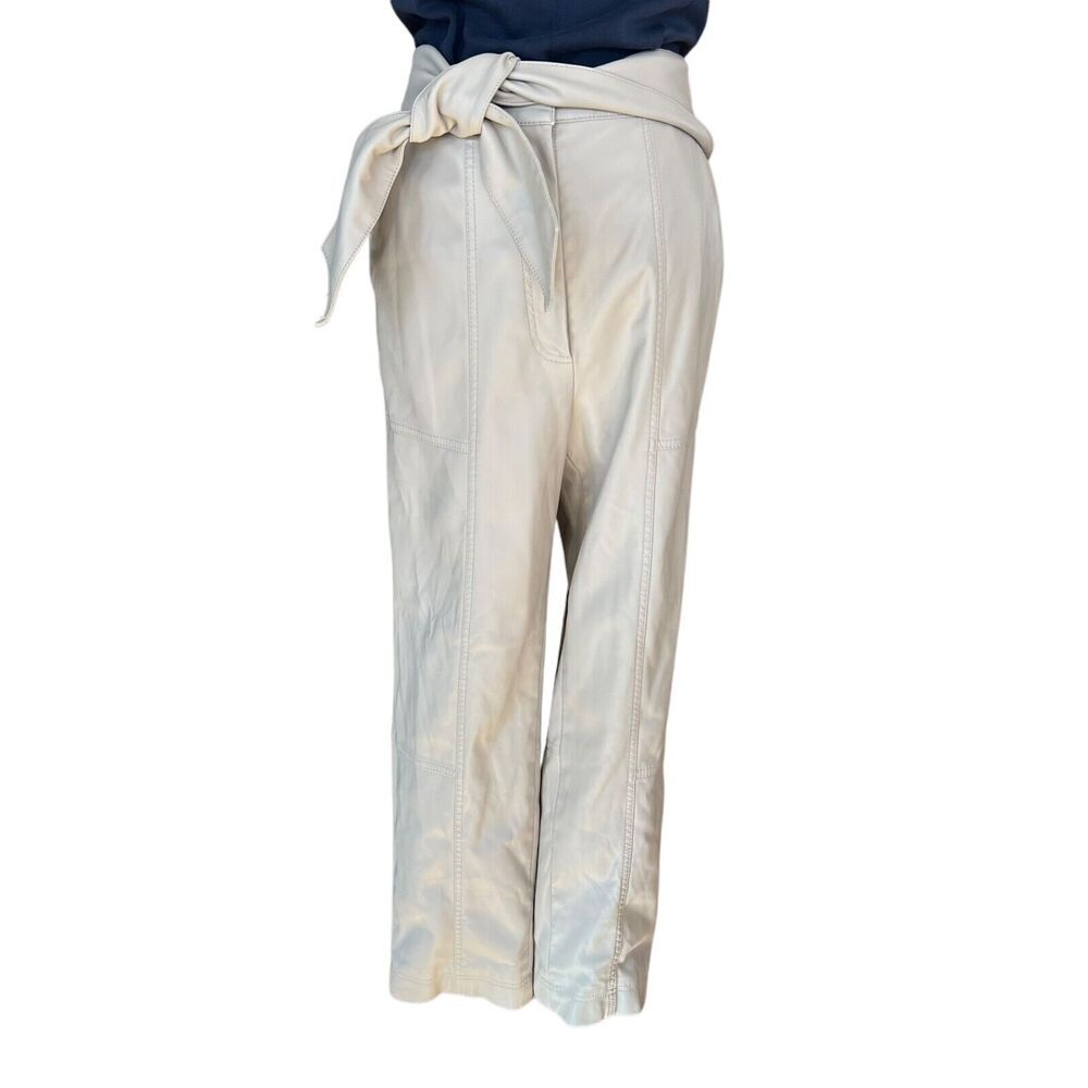Jonathan Simkhai Tessa Faux Leather High Rise Tie Waist Straight‎ Leg Pants Tan